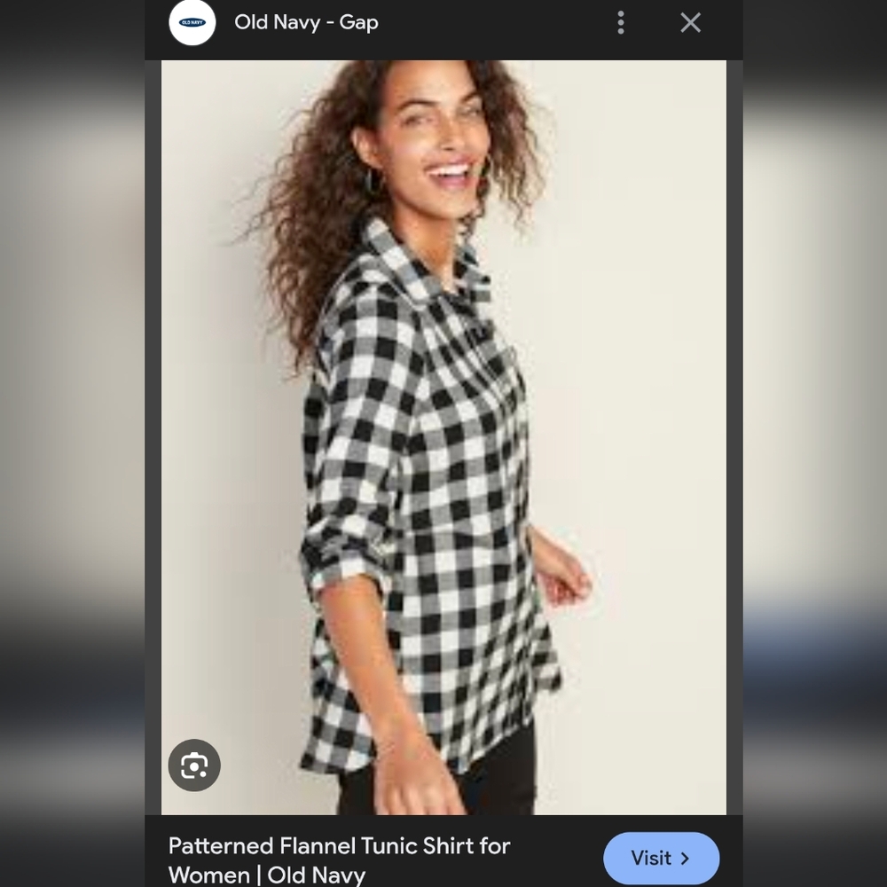 Old Navy Black and White Checkered Women's Tunic Length Flannel NWT Small Tall